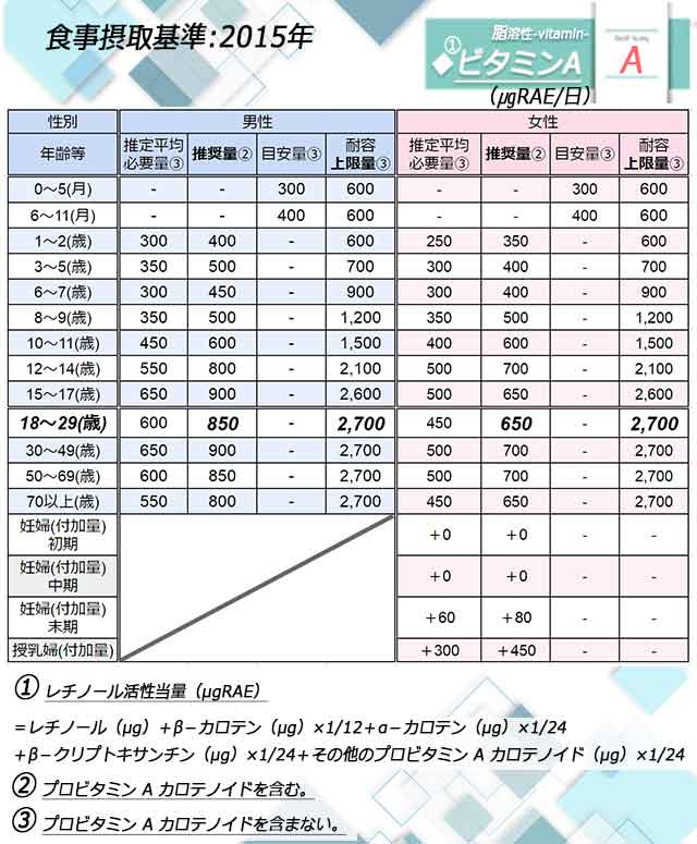 「ビタミンA」 日本人の食事摂取基準◆画像